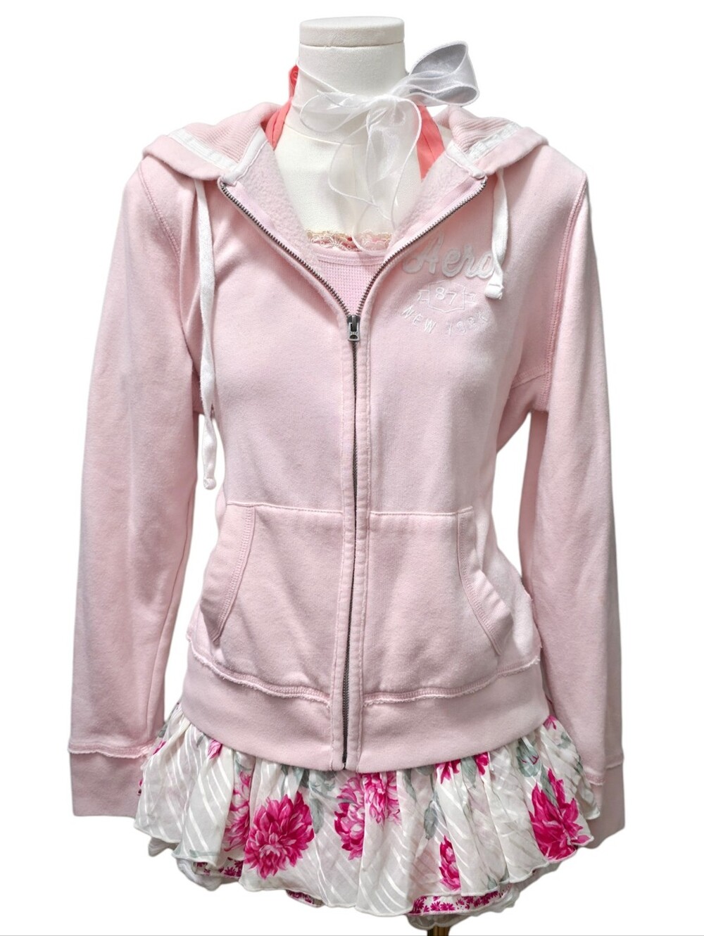 Aeropostale vintage light pink cotton zip up hooded sweater